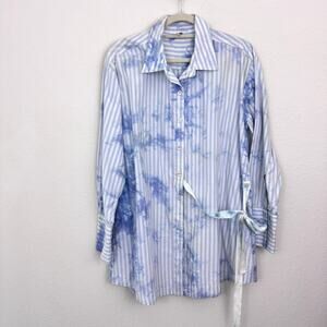 Free People Womens Nola Shirt Mini Dress Size M 100% Cotton Boho Cornflower Blue